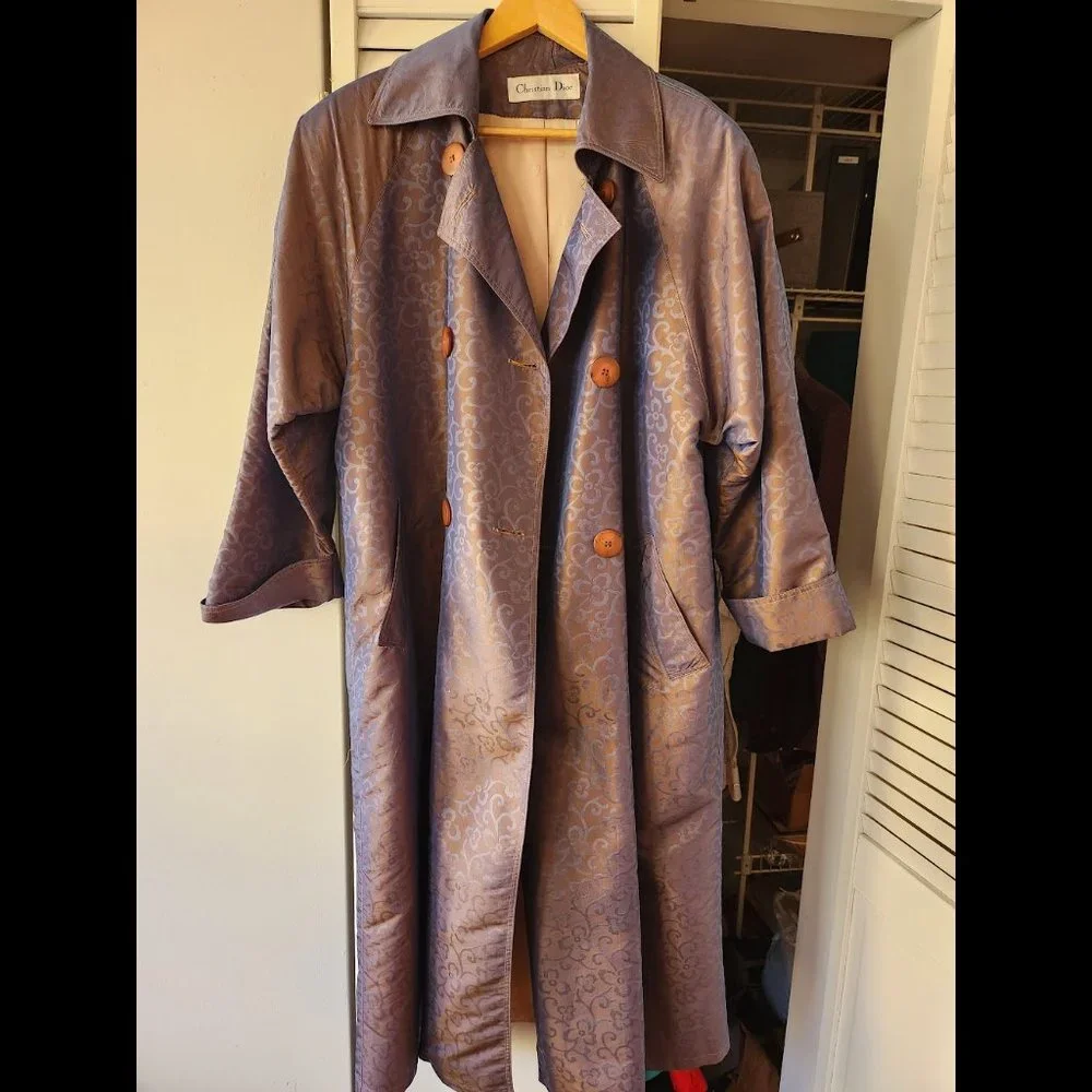 Vintage Christian Dior Polyester Silk Trench Coat - Picture 1 of 3